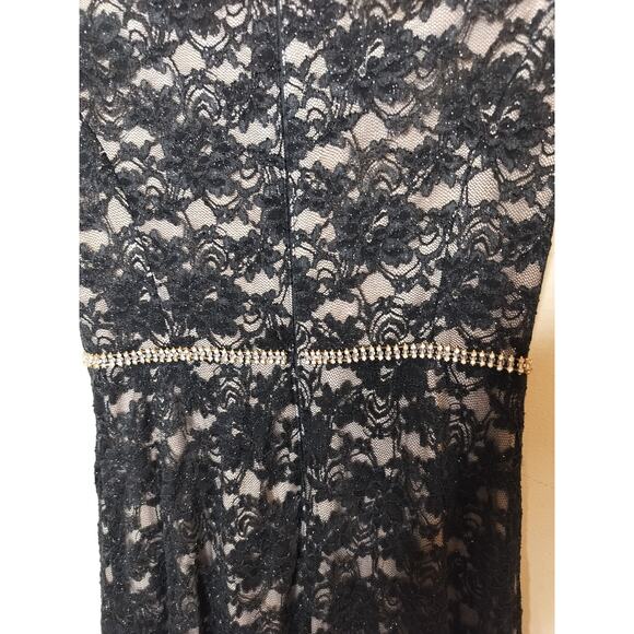 Alex Evenings Floral Lace Shimmer Gown Maxi Rhinestone Waist - Picture 10 of 13